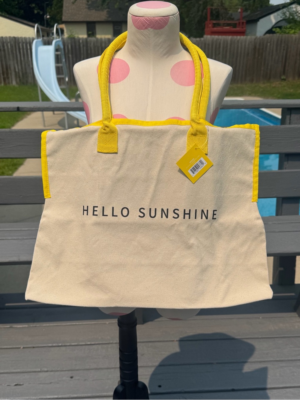 Hello Sunshine Canvas Tote with Yellow Trim